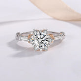 Moissanite Flower Sterling Silver Ring